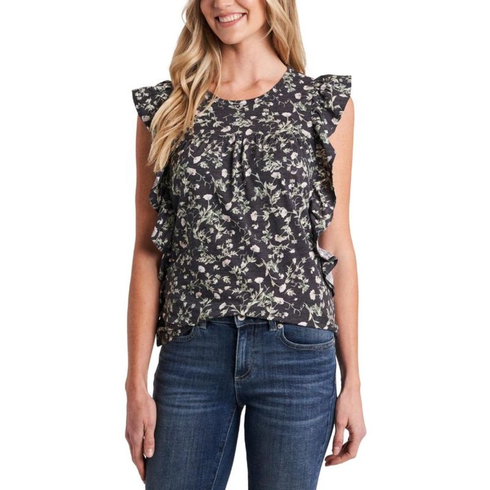 CeCe Womens Black Floral Ruffled Top Blouse Shirt NWT